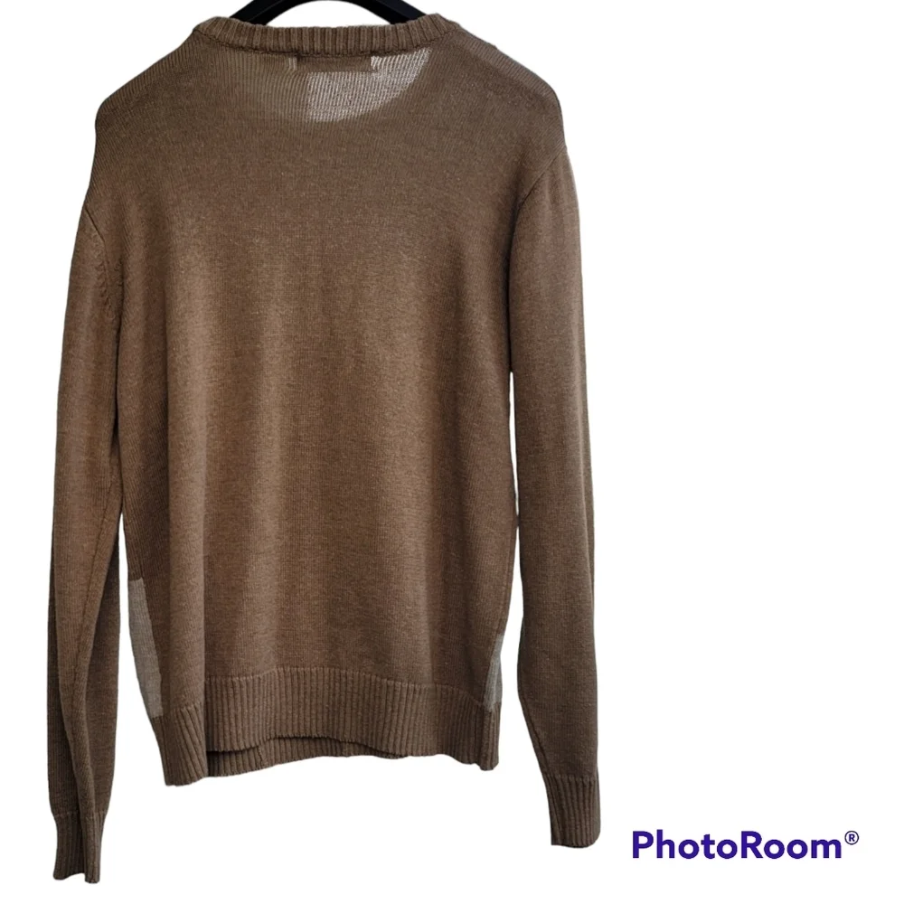 Oscar de la Renta Mens Crew Neck Sweater Browns Grays Colorblock XL.